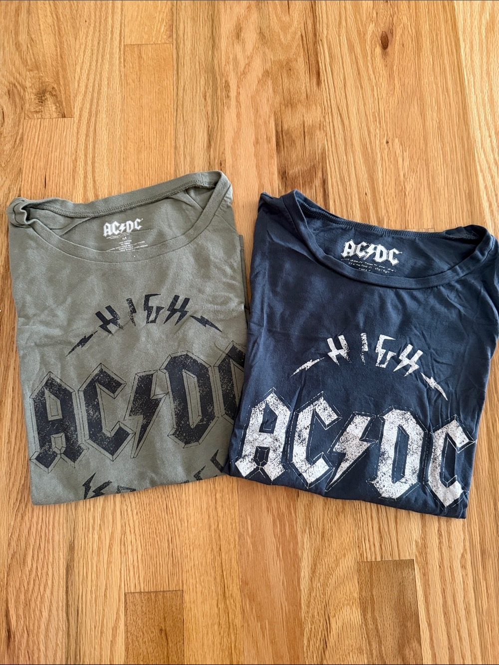 AC/DC Graphic Short Sleeve Tee Duo in Olive Green & Navy
